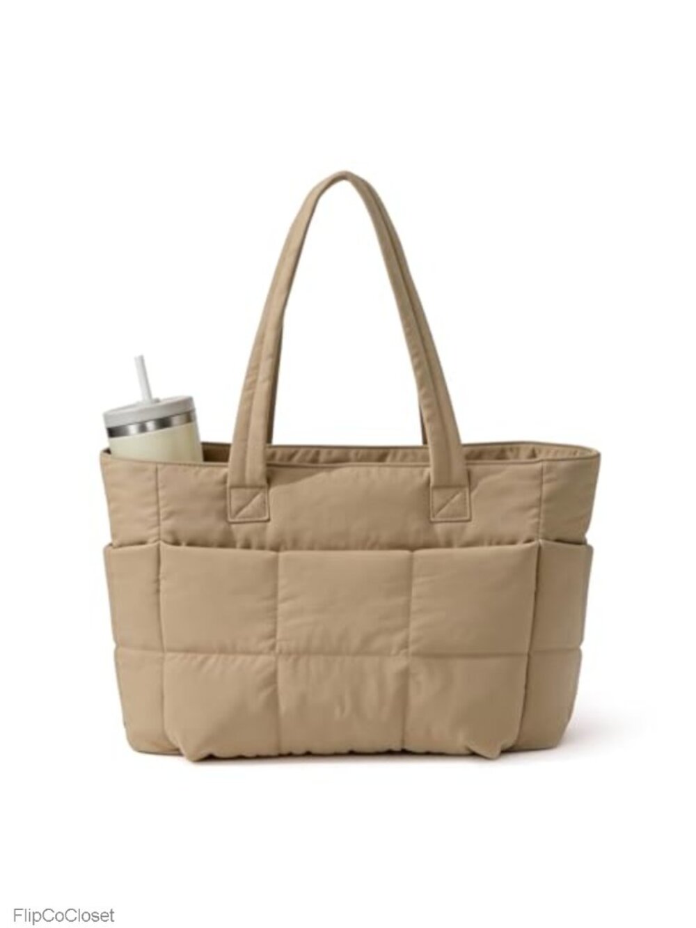 Lightweight Quilted Puffer Tote Bag with 15.6" Laptop Compartment